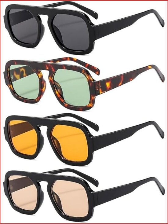 4 Pcs Retro 70s Square Aviator Sunglasses UV400 Protection main image 4